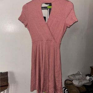 Soprano Pink A-line Mini Dress with V-neck and Short Sleeves